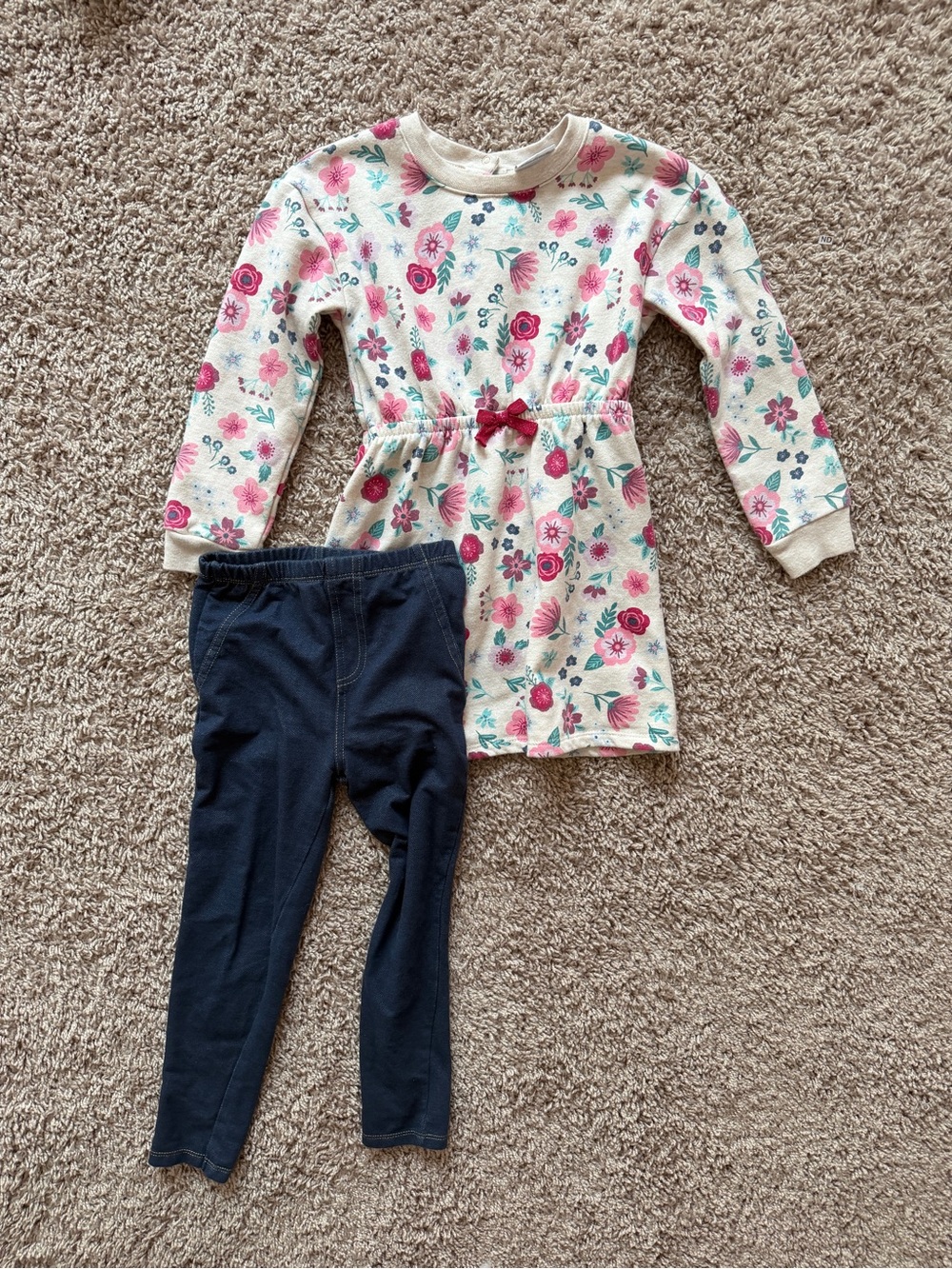 Koala Kids Girls Floral Long Sleeve Dress with Jean Leggings
